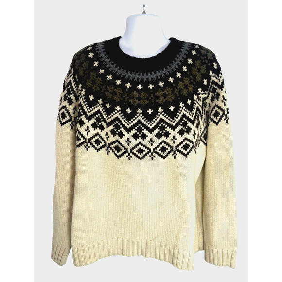 J. Crew Mens Nordic Fair Isle Sweater Size XL Lambswool Alpaca Tan Brown Gray - Picture 10 of 10